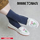 【特典付き】ミネトンカ MINNETONKA 正規販売代理店 正規品 ビーズ モカシン【ZIIGWAN WAABIGWAN MOC】ジグワンワービグワンモック ビジュー フラット スムースレザー 本革 白 ホワイト