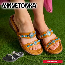 【特典付き】【24年春夏】ミネトンカ MINNETONKA 正規販売代理店 正規品 BRENN ブレン 【509001 509203】ビジューサンダル スライドサンダル ダブルベルト サンダル ブラック ブラウン レディース【2024】