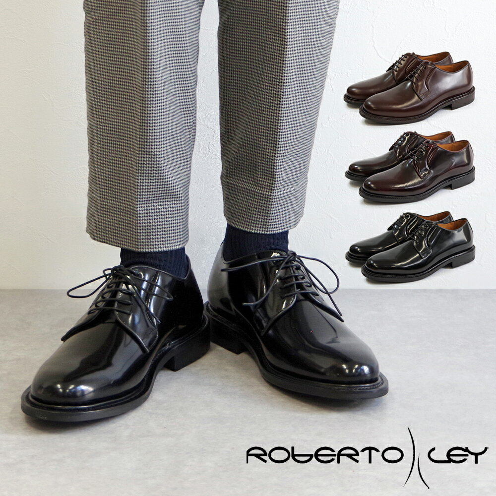 期間限定価格【ROBERTO LEY ロベルト・レイ】 レースアップシューズ【2169】 ビジネスシューズ レザーシューズ 革靴 グッドイヤーウェルト製法 プレーントゥ 外羽根 ボックスレザー ボックスカーフ ダイナイトソール ブラック ダークブラウン バーガンディ