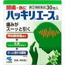 ※令和5年1月17日付使用上の注意改訂 改訂箇所 相談すること 改訂内容 服用後、次の症状があらわれた場合は副作用の可能性があるので、 直ちに服用を中止し、この文書を持って医師、薬剤師又は登録販売者に相談すること まれに下記の重篤な症状が起こることがある。その場合は直ちに医師の診療を受けること。 薬剤性過敏症症候群： 皮膚が広い範囲で赤くなる、全身性の発疹、発熱、体がだるい、リンパ節（首、わきの下、股の付け根等）のはれ等があらわれる。【指定第2類医薬品】ハッキリエースa■　商品紹介●生薬鎮痛成分(シャクヤクエキス)を配合した頭痛薬です ●胃粘膜保護成分を配合した胃にやさしい頭痛薬です ●早く溶けるさわやかな緑の顆粒です ●非アスピリン製剤です ●眠くなる成分は配合していません■　使用上の注意■■してはいけないこと■■ (守らないと現在の症状が悪化したり、副作用・事故が起こりやすくなる) 1.次の人は服用しないこと (1)本剤または本剤の成分によりアレルギー症状を起こしたことがある人 (2)本剤または他の解熱鎮痛薬、かぜ薬を服用してぜんそくを起こしたことが ある人 2.本剤を服用している間は、次のいずれの医薬品も服用しないこと 他の解熱鎮痛薬、かぜ薬、鎮静薬 3.服用前後は飲酒しないこと 4.長期連用しないこと ■■相談すること■■ 1.次の人は服用前に医師、歯科医師、薬剤師または登録販売者に相談すること (1)医師または歯科医師の治療を受けている人 (2)妊婦または妊娠していると思われる人 (3)水痘(水ぼうそう)もしくはインフルエンザにかかっているまたはその疑いの ある乳・幼・小児(15才未満) (4)高齢者 (5)薬などによりアレルギー症状を起こしたことがある人 (6)次の診断を受けた人:心臓病、腎臓病、肝臓病、胃・十二指腸潰瘍 2.服用後、下記の症状があらわれた場合は副作用の可能性があるので、直ちに服用を中止し、この文書をもって医師、薬剤師または登録販売者に相談すること 関係部位 / 症状 皮 ふ /発疹・発赤、かゆみ 消化器 /吐き気・嘔吐・食欲不振 精神神経系/めまい その他 /過度の体温低下 まれに下記の重篤な症状が起こることがある。その場合は直ちに医師の診療を受けること 症 状 の 名 称 / 症 状 ショック(アナフィラキシー) /服用後すぐに、皮ふのかゆみ、じんましん、 声のかすれ、くしゃみ、のどのかゆみ、息 苦しさ、動悸、意識の混濁などがあらわれる 皮ふ粘膜眼症候群 /高熱、目の充血、目やに、唇のただれ、の (スティーブンス・ジョンソン症候群) どの痛み、皮ふの広範囲の発疹・発赤、※ 中毒性表皮壊死融解症 赤くなった皮ふ上に小さなブツブツ(小膿 ※急性汎発性発疹性膿疱症 疱)が出る、全身がだるい、食欲がないな どが持続したり、急激に悪化する 肝機能障害 /発熱、かゆみ、発疹、黄だん(皮ふや白目 が黄色くなる)、褐色尿、全身のだるさ、 食欲不振などがあらわれる ※腎障害 /※発熱、発疹、尿量の減少、全身のむくみ、 全身のだるさ、関節痛(節々が痛む)、下痢などがあらわれる 間質性肺炎 /階段を上ったり、少し無理をしたりすると 息切れがする、息苦しくなる、空せき、発 熱などがみられ、これらが急にあらわれた り、持続したりする ぜんそく /息をするときゼーゼー、ヒューヒューと鳴 る、息苦しいなどがあらわれる 3.5~6回服用しても症状がよくならない場合は服用を中止し、この文章をもって 医師、歯科医師、薬剤師または登録販売者に相談すること ■　効能・効果●頭痛・歯痛・抜歯後の疼痛・咽喉痛・耳痛・関節痛・神経痛・腰痛・筋肉痛 ・肩こり痛・打撲痛・骨折痛・ねんざ痛・月経痛(生理痛)・外傷痛の鎮痛 ●悪寒・発熱時の解熱 ■　用法・用量次の量を1日3回を限度とし、なるべく空腹時をさけて水またはお湯で服用し、服用 間隔は4時間以上おいてください。 年齢 1回量 1日服用回数 大人(15才以上) 1包 3回まで 11才以上15才未満 2/3包 3回まで 11才未満 ×服用しないこと （用法・用量に関連する注意） (1)定められた用法・用量を厳守すること (2)小児に服用させる場合には、保護者の指導監督のもとに服用させること (3)11才未満の小児には服用させないこと ■　成分・分量1日量(3包:2352mg)中 有効成分 分量 はたらき アセトアミノフェン 690mg 鎮痛、解熱作用 エテンザミド 690mg 鎮痛、解熱作用 カフェイン水和物 225mg 鎮痛補助作用 シャクヤクエキス(原生薬換算量600mg) 150mg 鎮痛作用 メタケイ酸アルミン酸マグネシウム 450mg 胃粘膜保護作用 添加物として、カンゾウエキス末、l-メントール、乳糖、銅クロロフィリンNa、 CMC-Ca、ヒドロキシプロピルセルロースを含有する ■　保管および取り扱い上の注意(1)直射日光の当たらない湿気の少ない涼しいところに保管すること (2)小児の手の届かないところに保管すること (3)他の容器に入れ替えないこと(誤用の原因になったり品質が変わる) (4)1包を分割して服用する場合、残った薬剤は袋の口を折り返して保管すること また、保管した残りの薬剤は、その日のうちに服用するか捨てること ■　お問合わせ先小林製薬株式会社 お客様相談室 〒541-0045 大阪市中央区道修町4-4-10 0120-5884-01 9:00~17:00 (土・日・祝日を除く) 小林製薬株式会社 製造販売元 小林製薬株式会社 〒567-0057 大阪府茨木市豊川1-30-3 ■　【広告文責】 会社名：株式会社ファーストアクロス 　花x花ドラッグ TEL：048-501-7440 メーカー：小林製薬株式会社 区分：日本製・第(2)類医薬品[医薬品・医薬部外品][痛み止め][JAN: 4987072008515]