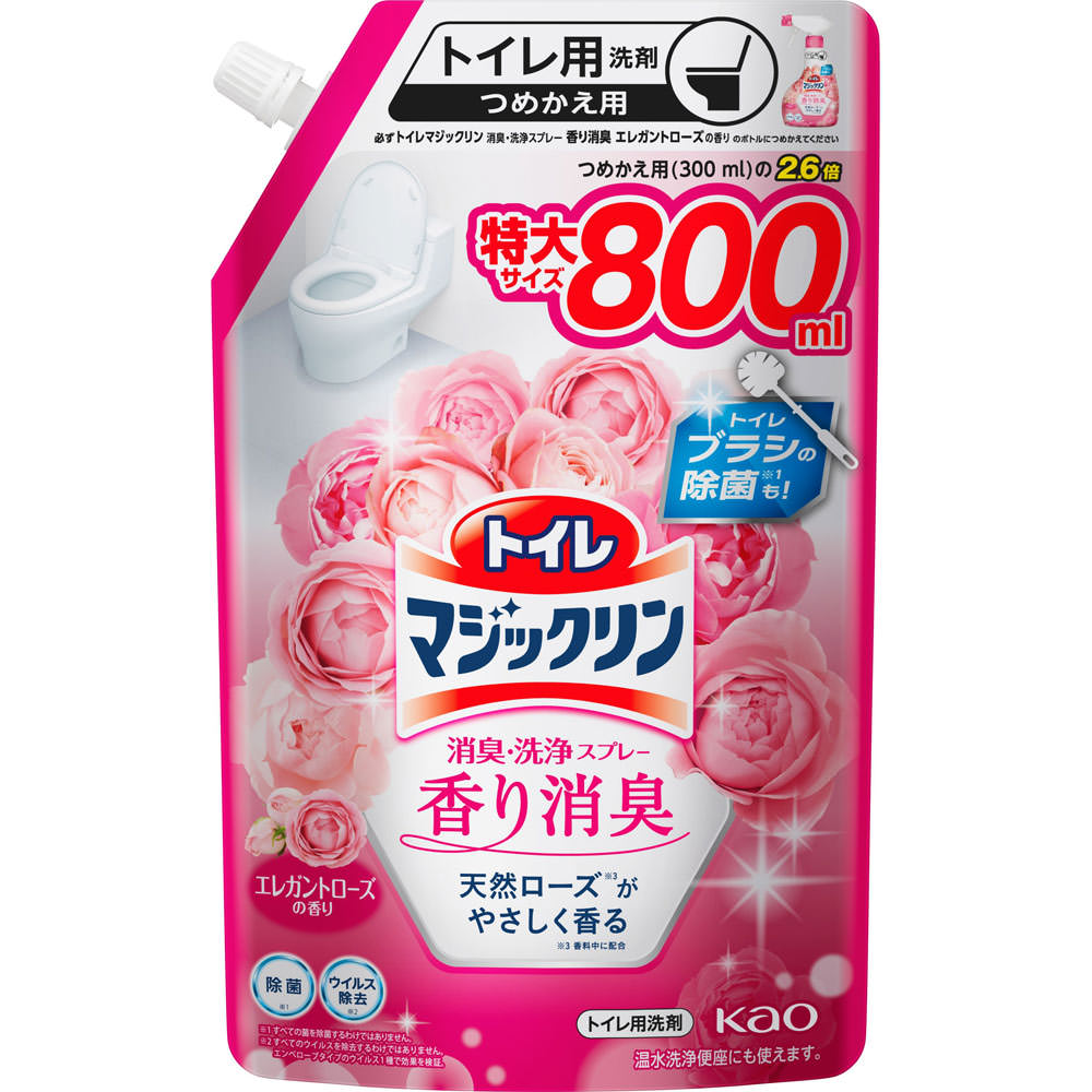 花王 トイレマジックリン消臭・洗浄スプレー 香り消臭 エレガントローズの香り つめかえ用 800ml(4901301424945)【メール便発送】