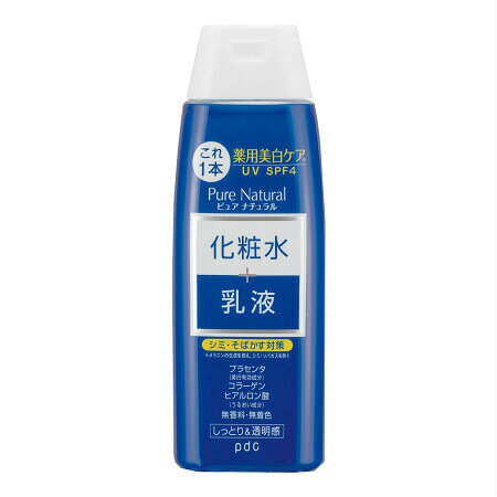 商品情報■　特徴●洗顔後はこれ1本でOK。化粧水と乳液が1本になった薬用美白ローション。 ●朝も夜も1つでちゃんと潤う2in1のピュアナチュラル。 ●手軽さそのままで美白有効成分プラセンタ配合でお手軽美白ケア。たっぷり美肌成分(L-システイン・エラスチン・プルーン分解酵素)＆お肌にやさしい使い心地。 *美白：メラニンの生成を抑え、シミ・ソバカスを防ぐ■　原材料・成分プラセンタエキス、グリチルリチン酸2K 【その他の成分】水、濃グリセリン、BG、パラメトキシケイ皮酸2-エチルヘキシル、ポリオキシエチレン硬化ヒマシ油、ジプロピレングリコール、エタノール、プラセンタエキス(1)、L-システイン(2)、ブリエラスチン、コラーゲン・トリペプチド F、ヒアルロン酸ナトリウム(2)、ユズセラミド、ステアロイルオキシヘプタコサノイルフィトスフィンゴシン、N-ステアロイルジヒドロスフィンゴシン、N-ステアロイルフィトスフィンゴシン、ヒドロキシステアリルフィトスフィンゴシン、アーティチョークエキス、サクラ葉抽出液、プルーン酵素分解物、キイチゴエキス、酵母エキス(3)、シロキクラゲ多糖体、黒砂糖、トリメチルグリシン、2-エチルヘキサン酸セチル、N-ラウロイル-L-グルタミン酸ジ(フィトステリル・2-オクチルドデシル)、フィトステロール、天然ビタミンE、4-tert-ブチル-4'-メトキシジベンゾイルメタン、キサンタンガム、カルボキシビニルポリマー、水酸化カリウム、クエン酸ナトリウム、エデト酸二ナトリウム、水素添加大豆リン脂質、メチルパラベン、フェノキシエタノール■　お問い合わせ先〒106-0047　東京都港区南麻布4-2-34　天現寺スクエア4階 株式会社pdc お客様相談室 0120-127131 （受付時間 9:30〜17:30 土日祝日を除く）■　【広告文責】 会社名：株式会社ウィーズ TEL：048-501-7440 区分：化粧水・乳液 メーカー：株式会社pdc[化粧品][化粧水][JAN: 4961989104607]