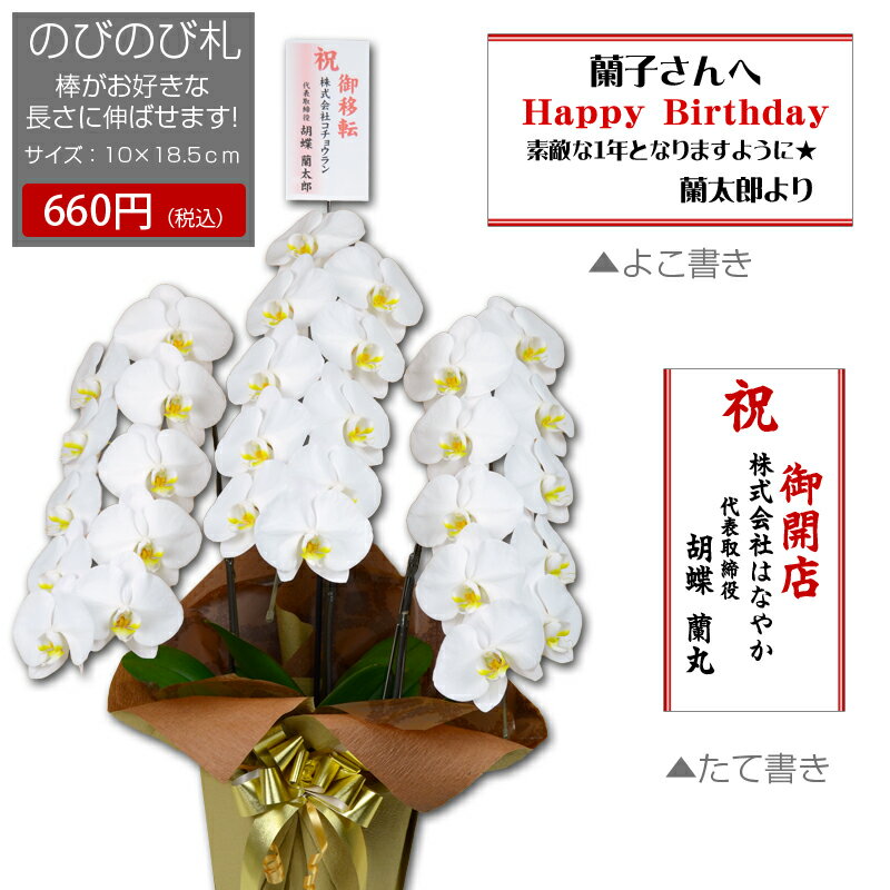 のびのび立札orメッセージカード：花上タイプ【単品販売不可・胡蝶蘭と一緒にご購入ください】※手動で伸ばすタイプです