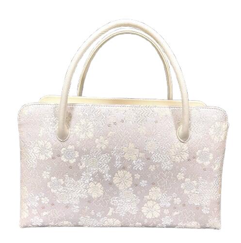 和装バック、利休バック・金襴織物　花ウサギ柄　底ビョウ付きです。商品番号　A-44b