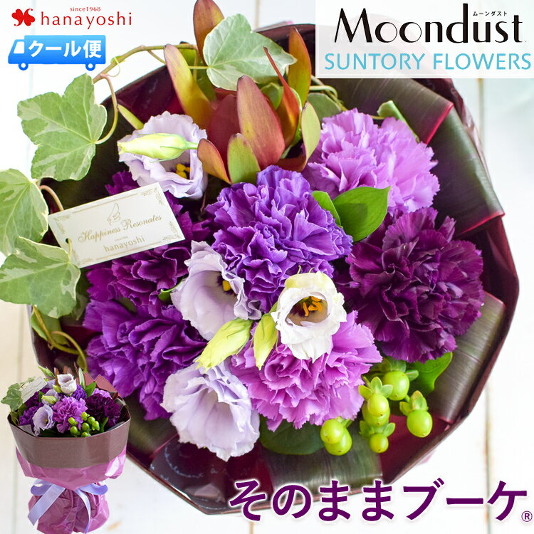 でお届け 花言葉は「永遠の幸福」 花瓶いらずの花束 そのままブーケ with Moondust ムーンダスト カーネーション 花 結婚祝い お誕生日 お花 誕生日 プレゼント 女性 母 母の日 ギフト 結婚記念日 妻 男性 フラワーギフト 古希 喜寿 卒寿 紫 パープル お母さん