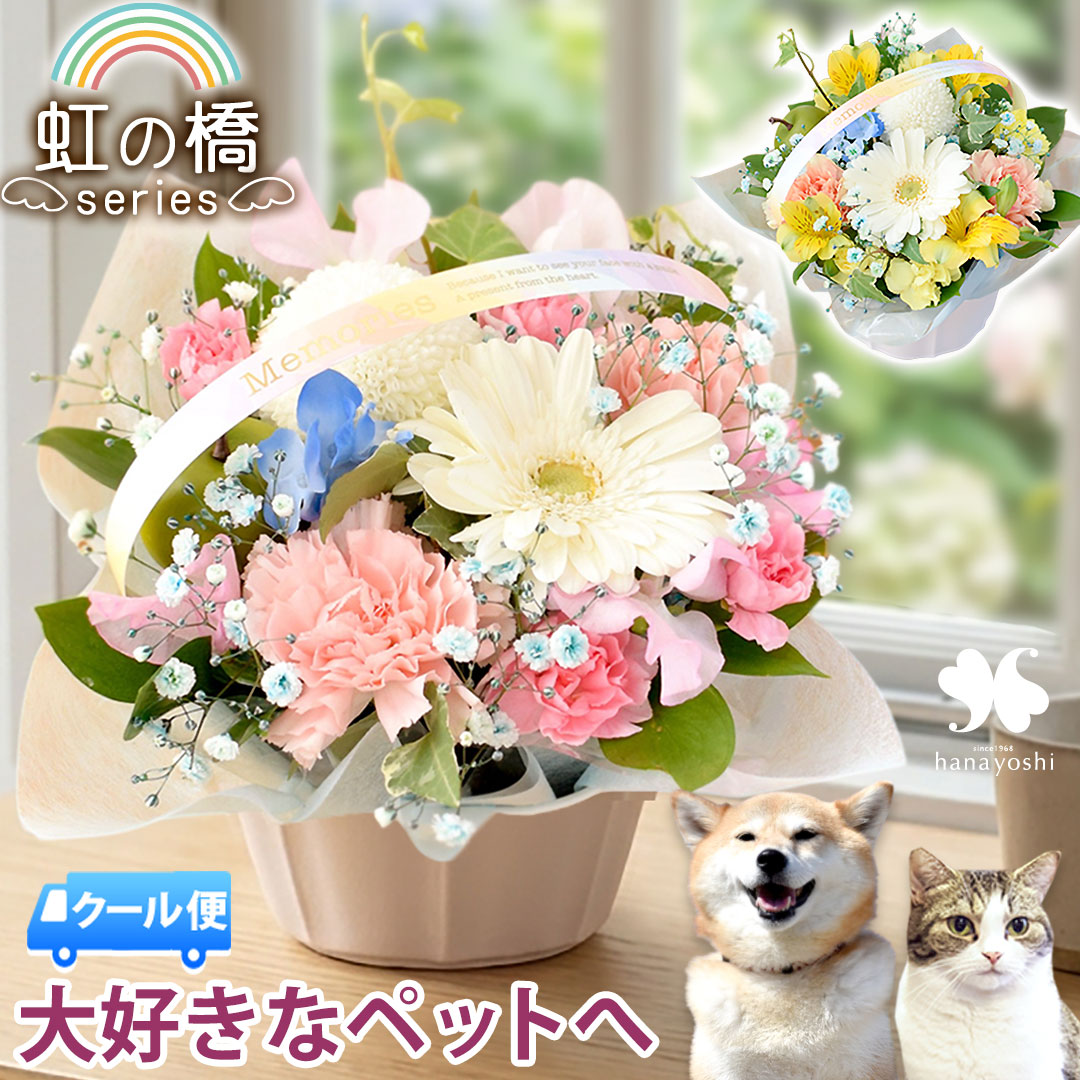 [クール便]でお届け 翌日配達 お供え 花 ペット用 お悔み花 お悔やみ ペットに贈る お供え生花アレンジメント 花束 そのままブーケ 選べる「虹の橋シリーズ」 ペット 虹の橋 ペット供養 仏花 ギフト 生花 アレンジメント お供え花 生花 供花 命日 犬 猫 お彼岸