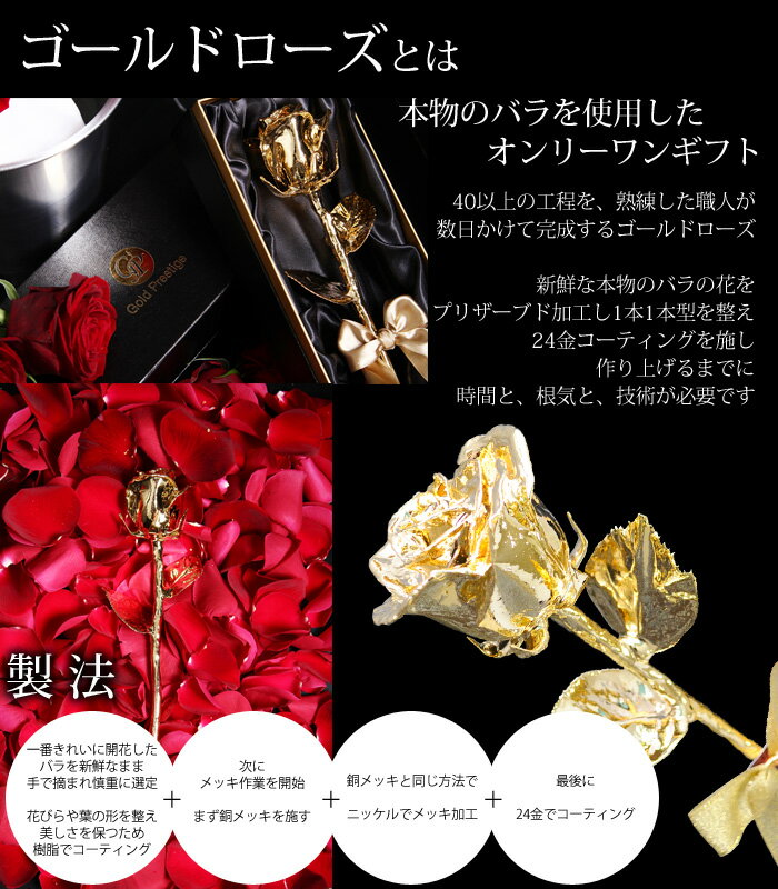 翌日配達 14時〆 ゴールドローズ プリザーブドフラワー プレミアム ギフト 永遠に咲き続ける バラ 枯れない 花 金 プロポーズ ブリザードフラワー 誕生日 プレゼント 女性 妻 彼 結婚記念日 金婚式 受章 MVP お祝い お花 入籍祝い 退職祝い 開店祝い 3