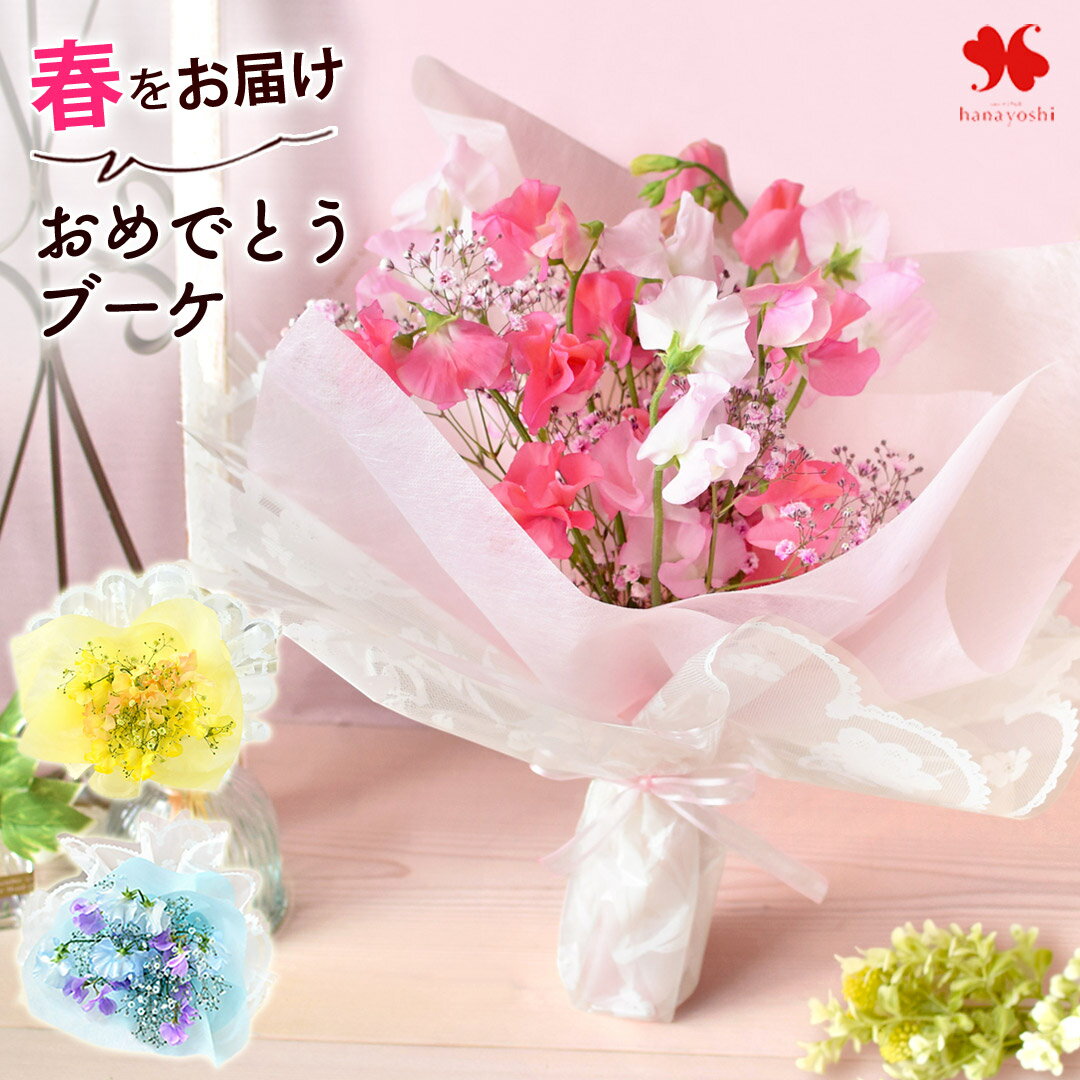 春限定 スイートピーの花束 おめでとうブーケ スイートピー かすみ草 花束 ブーケ 誕生日 お誕生日 プレゼント 花 バレンタイン 卒業 卒園 卒業式 卒園式 退職 送別 祝い フラワーギフト お祝い お花 ギフト 春 定年 女性 妻 女友達 3000円 台 ～3/20までお届けOK 送料無料
