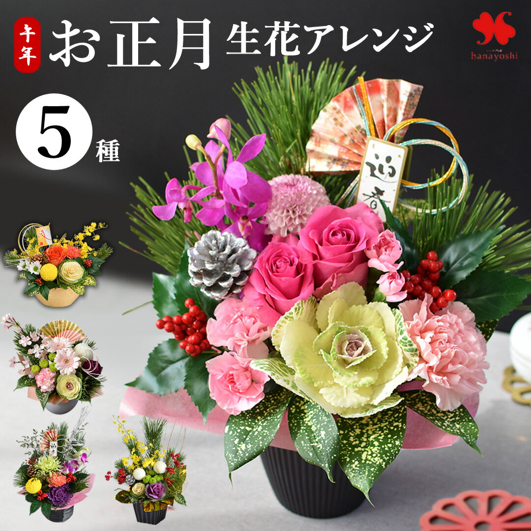 正月飾り 正月 花 アレンジメント 5種 お正月 アレンジ 花由 生花 お正月飾り 玄関 玄関飾り 花飾り モ..