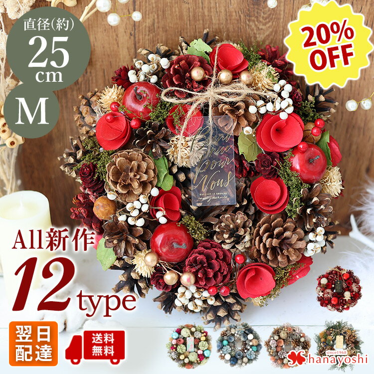 SALE【20%OFF】あす楽12時 2023新作 クリスマス クリスマスリース Mサイズ ドライリース ナチュラル 選べる12種類 直径約25cm 天然素材 ドライフラワー リース おしゃれ インテリア 壁掛け 結婚祝い プレゼント