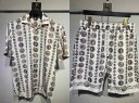メンズ 上下 セットアップ バロック模様 華麗 半袖 シャツ ハーフパンツ 短パン ラフ着 春夏 白 コイン 硬貨 銀貨 アメリカ ファッション カジュアル 休暇 紳士服 ビーチ ルームウェア
