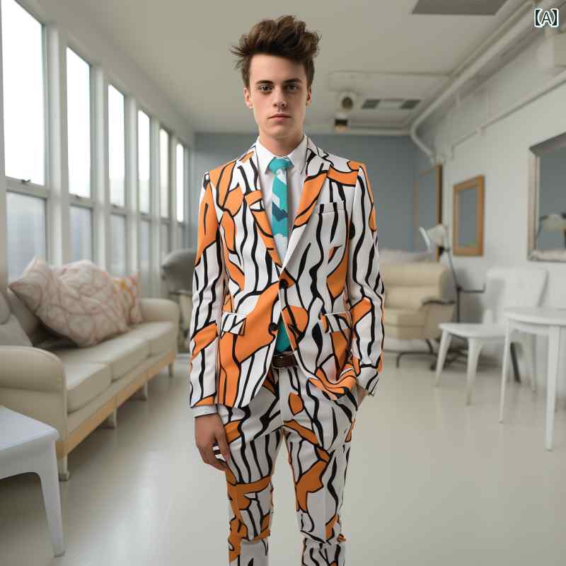 メンズ スーツ セットアップ 柄物 プリント 立体感 衣装 春秋 クラブ パーティー ステージ パフォーマ..