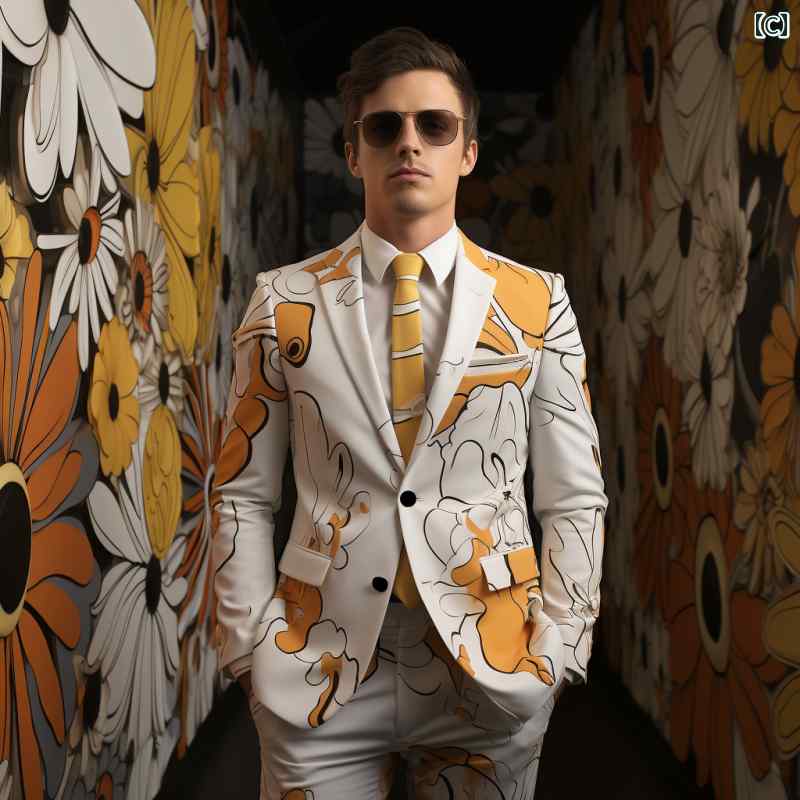 メンズ スーツ セットアップ 花柄 植物柄 光沢 2つボタン プリント 立体感 衣装 春秋 パーティー ステージ パフォーマンス 派手 モダン アート 華やか スタイリッシュ エレガント