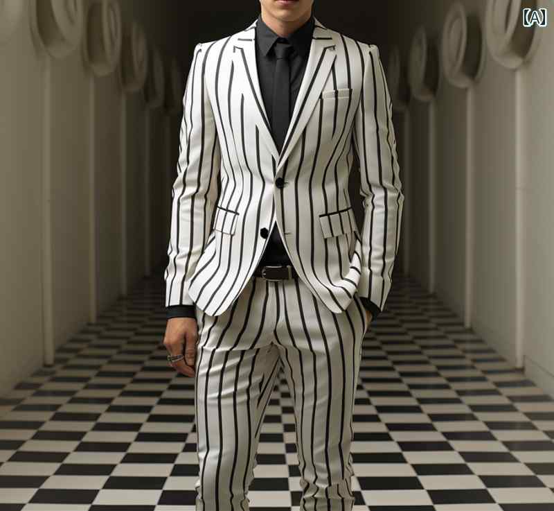 メンズ スーツ セットアップ ストライプ チェック柄 格子模様 シングル ボタン プリント 春秋 パーティー 結婚式 ビジネス カジュアル モダン おしゃれ 上品