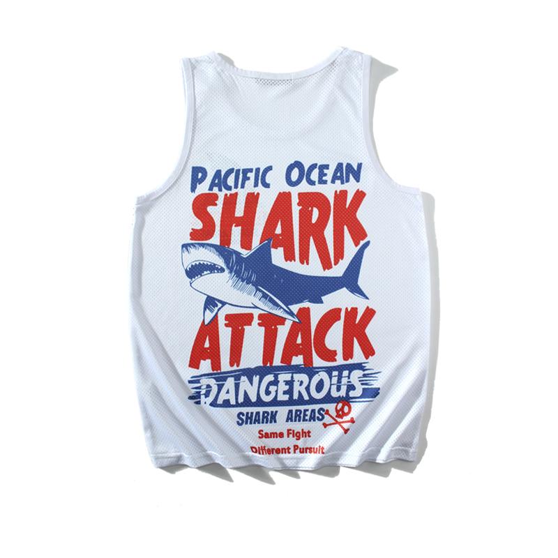 タンクトップ マッスル ノースリーブ メンズ ユニセックス 速乾 スポーツ フィットネス メッシュ シャーク 夏 スウェット ラウンドネック プルオーバー ブラ...