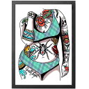 ポスター フォトフレーム 絵 A4 A3 タトゥー アート デザイン画 洋画 絵画 ビッグ ガール ステッチ 女体 アメリカ リビング ルーム 部屋 壁 装飾 額縁 飾り 刺青 刺繍 水着姿 ビキニ