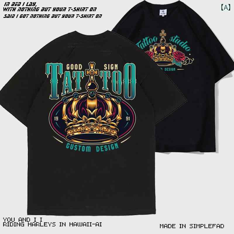 Tシャツ 半袖 トップス メンズ アメリカン ストリート ヒップホップ タトゥー シンプル 柄 薄手 クール かっこいい