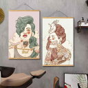 掛け軸 タトゥーショップ 掛け絵 絵画 壁掛け 壁面アート 木製フレーム イラスト画 美人画 ポスター アートパネル キャンバス 店舗装飾 スタジオ インテリア