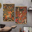 入れ墨 掛け軸 タペストリー 壁掛け 掛け絵 壁面アート 木製フレーム アートパネル キャンバス 画 歌舞伎絵風 サムライ 芸者 店舗装飾 スタジオ インテリア