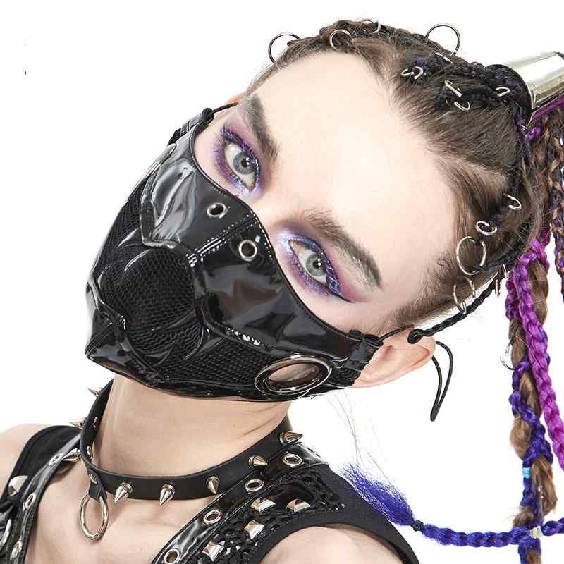 スチームパンク マスク シルバー スタッズ ナイトクラブ バー ステージ ショー 保護具 パフォーマンス 装飾 ハロウィン ロック パンク ヴィジュアル系 V系 強め アクセサリー レザー ブラック