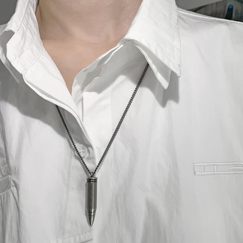 楽天Hanbok Home弾丸 ネックレス ペンダント シルバー チェーン ロケット型 合金 アクセサリー メンズ プレゼント ギフト ダーク パンク クール モダン スタイリッシュ