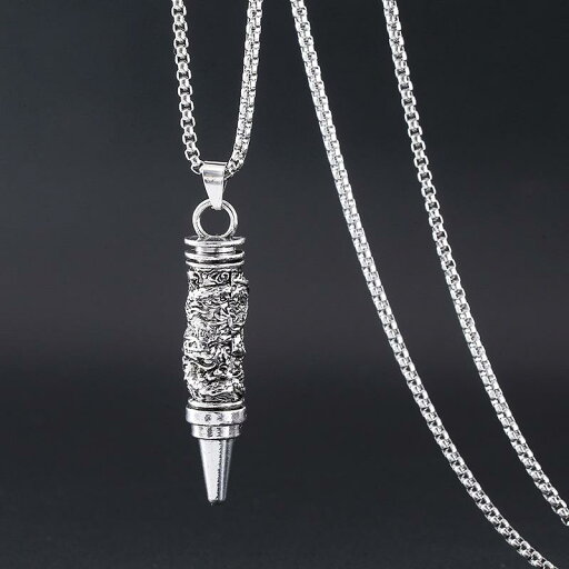 弾丸 ネックレス ペンダント シルバー チェーン ロケット型 彫刻 ドラゴン 合金 アクセサリー メンズ プレゼント ギフト アート クール モダン スタイリッシュ 弾丸 ネックレス ペンダント シルバー チェーン ロケット型 彫刻 ドラゴン 合金 アクセサリー メンズ プレゼント ギフト アート クール モダン スタイリッシュ