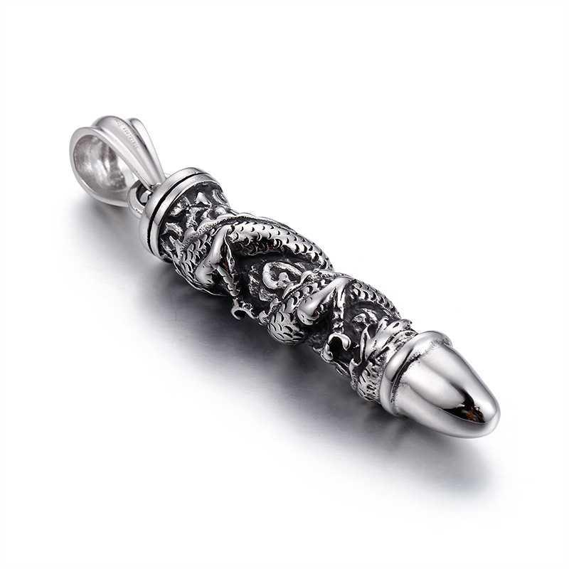 楽天Hanbok Home弾丸 ネックレストップ ペンダント シルバー ゴールド チタン ドラゴン 銃弾 彫刻 アクセサリー メンズ プレゼント ギフト ヒップホップ パンク クール モダン