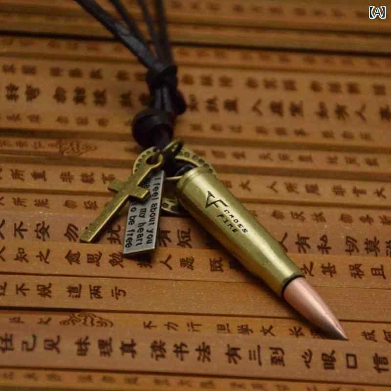 楽天Hanbok Home弾丸 ネックレス ペンダント 革 本革 レザー チョーカー クロス 十字架 リング 調節可能 アクセサリー メンズ プレゼント ギフト クール スタイリッシュ レトロ