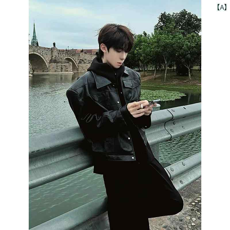 レザージャケット 革ジャン ライダースジャケット バイクウェア スーツ襟 黒 メンズ 秋 モダン カジュアル おしゃれ シック スマート スタイリッシュ