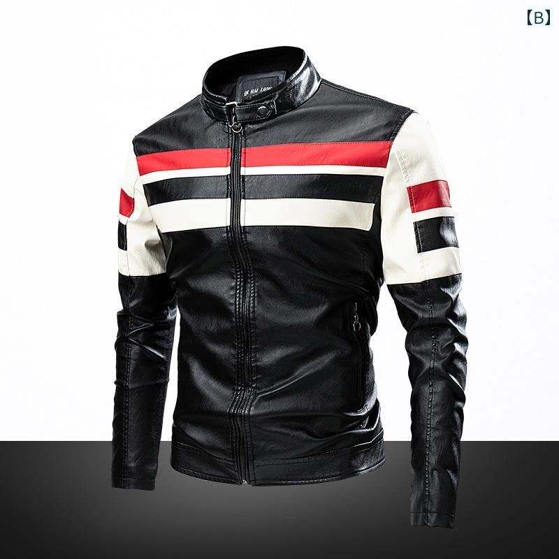 ライダースジャケット PUレザー 上着 アウター おしゃれ ファッション カラーブロック メンズ 秋冬 防風 大きいサイズ ライディング カジュアル アメリカン
