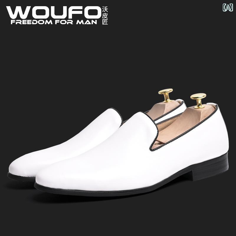 Hanbok Homeのドレスシューズ 紳士靴 韓国 メンズ 静電気防止 レザー ポインテッドトゥ スリッポン ホワイト 春秋 牛革 カジュアル ゴム ウェディング 靴 耐摩耗 白｜アングル2
