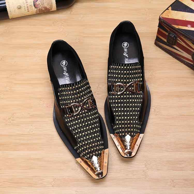 パーティーシューズ 紳士靴 ポインテッドトゥ メンズ 革靴 黒金 とんがりトゥ 尖ったつま先 韓国 英国 ..