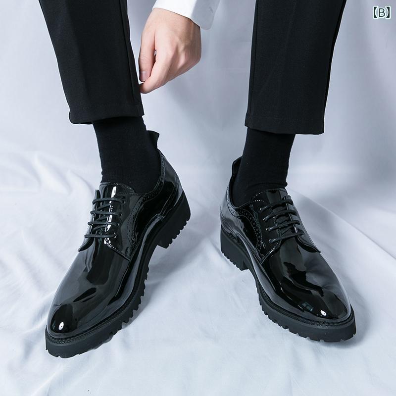 Hanbok Homeの紳士靴 ビジネス フォーマル シューズ メンズ ブラック ポインテッドトゥ 耐摩耗 ブリティッシュ ウェディング 春秋 シューズ パーティー 革 韓国 黒 ファッション レース 静電気防止｜アングル2