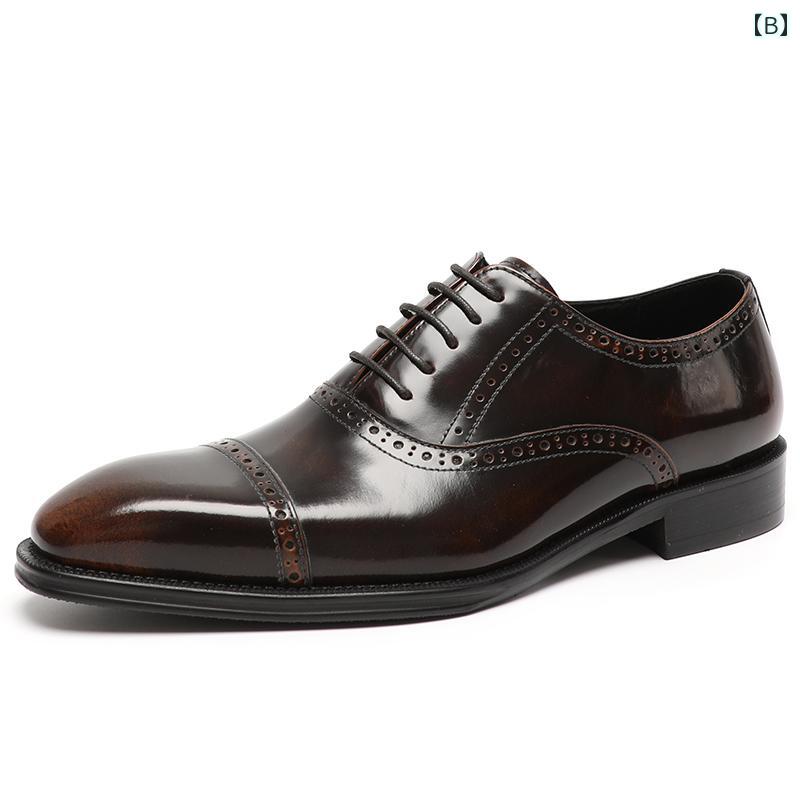 Hanbok Homeの紳士靴 ビジネス フォーマル シューズ メンズ 静電気防止 ポインテッドトゥ ウェディング 春秋 レザー 牛革 ブローグ彫り 厚底 シューズ パーティー 耐摩耗 革 アメリカン ファッション レース｜アングル2