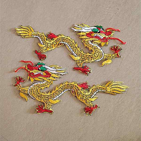 ドラゴン 刺繍 アップリケ 龍 スパンコール 布パッチ ワッペン モチーフ 約30cm アクセサリー コスチュ..