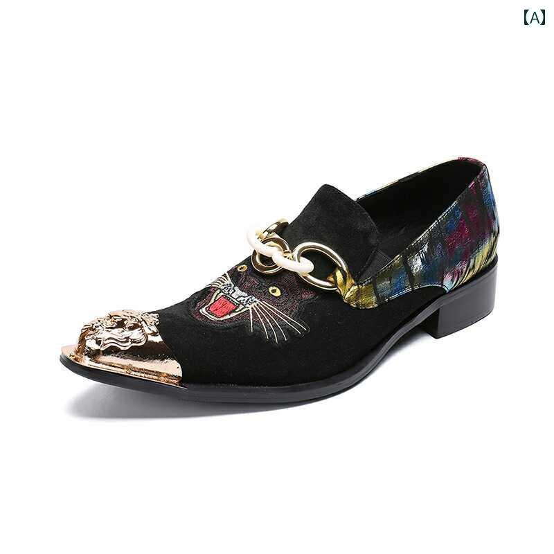 パーティー シューズ 革靴 ローファー 紳士靴 ポインテッドトゥ とんがり ホスト 美容師 スリッポンタイプ 猫モチーフ ゴールドアクセント 韓国 メンズ 履き心地 おしゃれ カジュアル スタイリッシュ モダン(4)