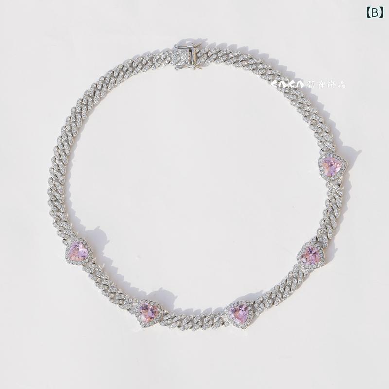 Hanbok Homeのネックレス キューバチェーン ラッパー ローライダー ハート 象嵌 ラインストーン メンズ レディース チョーカー ショート チェーン ファッション アクセント アクセサリー B系 ストリート｜アングル2