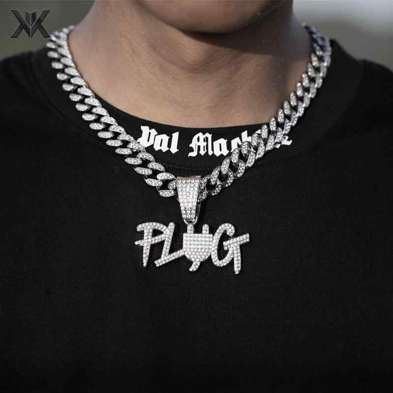 ネックレス ヒップホップ 英字 プラグ ペンダント メンズ レディース チェーン キューバチェーン ファ..