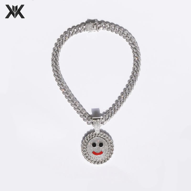 ネックレス ヒップホップ キラキラ スマイル ラインストーン ペンダント メンズ レディース ラッパー キューバチェーン ファッション アクセント アクセサリー B系 ストリート