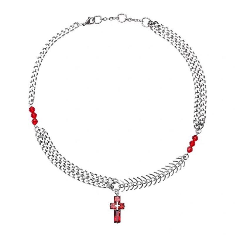 十字架 クロス ペンダント ネックレス おしゃれ 赤 ヒップホップ パンク ゴシック メンズ レディース チェーン アクセサリー ファッション アクセント