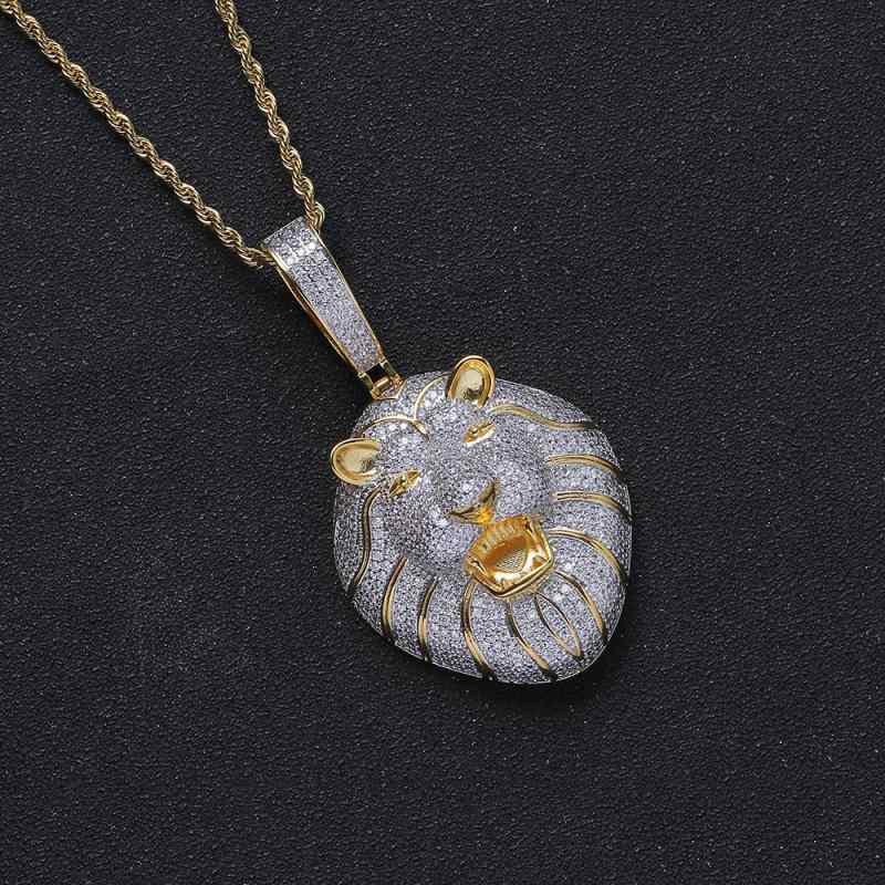 ネックレス ヒップホップ 大きめ ペンダント チェーン ジルコニア ライオン キューバチェーン ファッション アクセント アクセサリー B系 ストリート