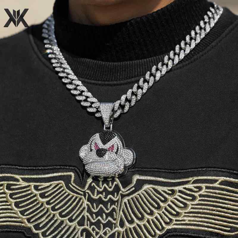 ネックレス キューバチェーン ラッパー ローライダー ラインストーン 3D モンキー ペンダント メンズ ファッション アクセント アクセサリー B系 ストリート
