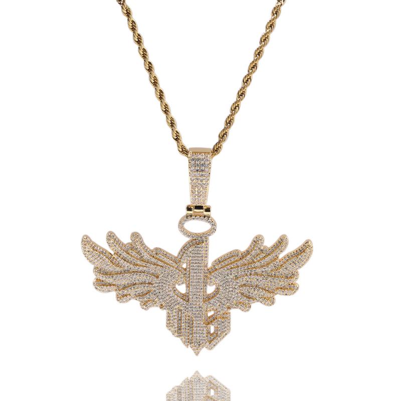 ペンダント ネックレス ヒップホップ ギラギラ ナンバリング 番号 1 ナンバー ワン ビッグ ウィング 羽 翼 ローライダー メンズ 数字 いち クール 金銀 象嵌 キュービック ジルコニア ストリート ラッパー