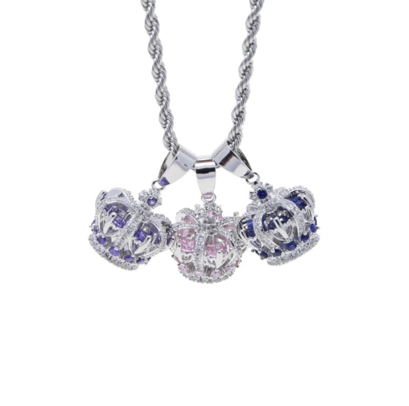 ネックレス ユニセックス アメリカン アクセサリー キュービックジルコニア ジュエリー 王冠 ヒップホップ ローライダー ストリート ファッションアイテム ツイストチェーン メンズ レディース ティアラ ラインストーン(4)