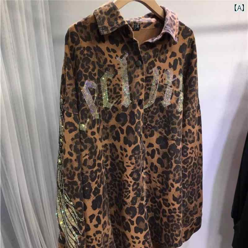 シャツ ジャケット ユニセックス Y2K 上着 ラインストーン ヒョウ柄 レオパード 豹 春秋 レトロ メンズ..