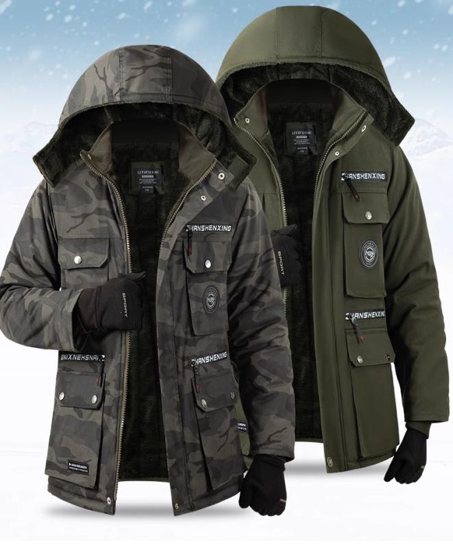 迷彩 ジャケット コート アウター おしゃれ ファッション カモフラージュ柄 冬 作業着 綿入り 上着 防寒 フード付き 大きいサイズ カジュアル ワークウェア