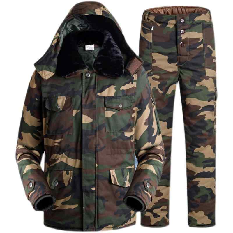 迷彩 ジャケット パンツ セットアップ 作業着 ワークウェア おしゃれ フード付き メンズ カモフラージュ柄 冬 綿 コート 厚手 防寒 暖かい 防水 大きいサ...