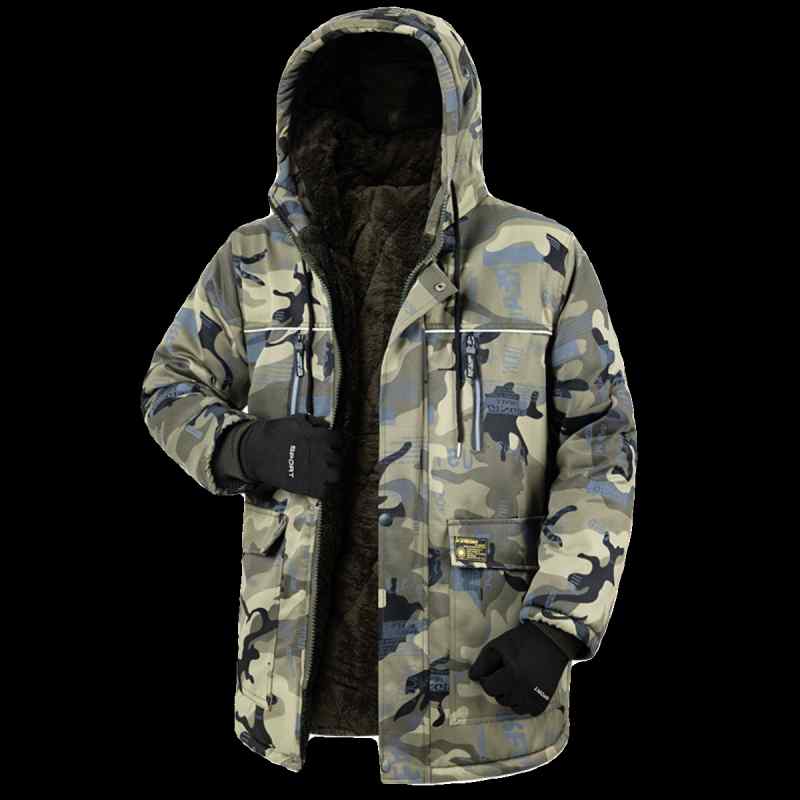 迷彩 ジャケット コート アウター おしゃれ ファッション カモフラージュ柄 フード付き 冬 綿 メンズ ベルベット 厚手 防水 作業着 大きいサイズ 暖かい