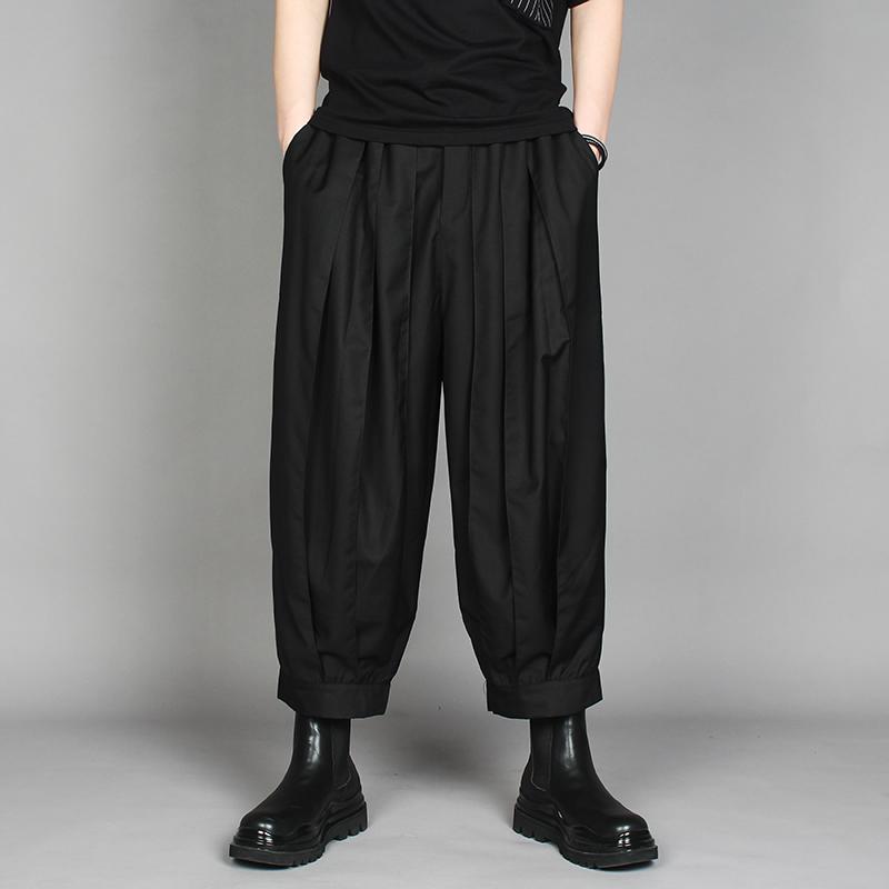 ワイド パンツ ゆったり メンズ カジュアル アウトドア 九分丈 ブラック 綿 秋 ストレート シンプル ポケット 黒 コットン 伸縮性 ウエストリボン