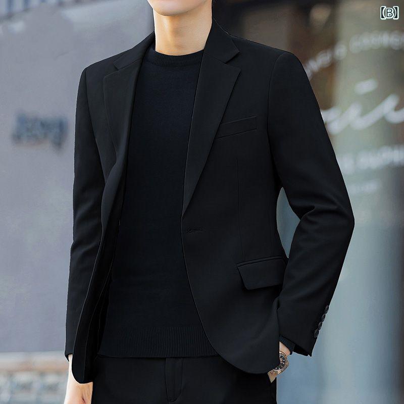 メンズ スーツ ジャケット 春秋 ソリッドカラー ビジネス ノーアイロン フィット 上着 韓国 カジュアル スリム ブラック アウター 紳士服 紳士服 無地 アースカラー シングルボタン デイリー